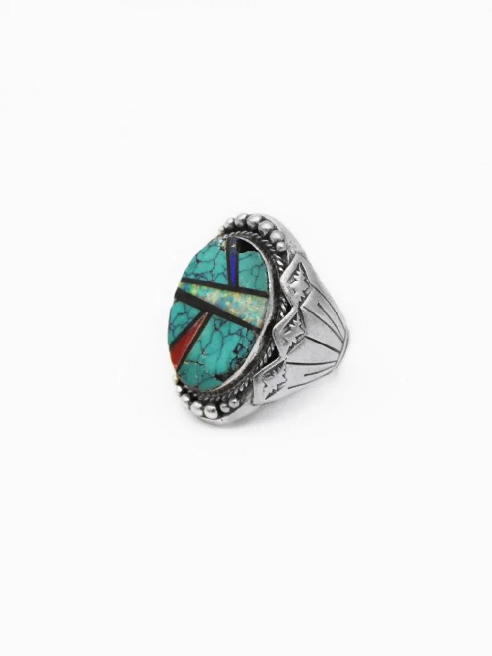 Native American Navajo Richard Begay Multi-stone Inlay Sterling Silver Ring